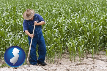 a farmer growing corn in a cornfield - with New Jersey icon